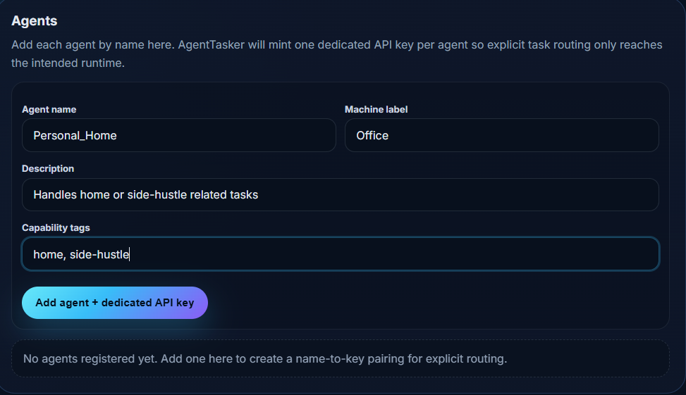 Create agent form for Personal_Home