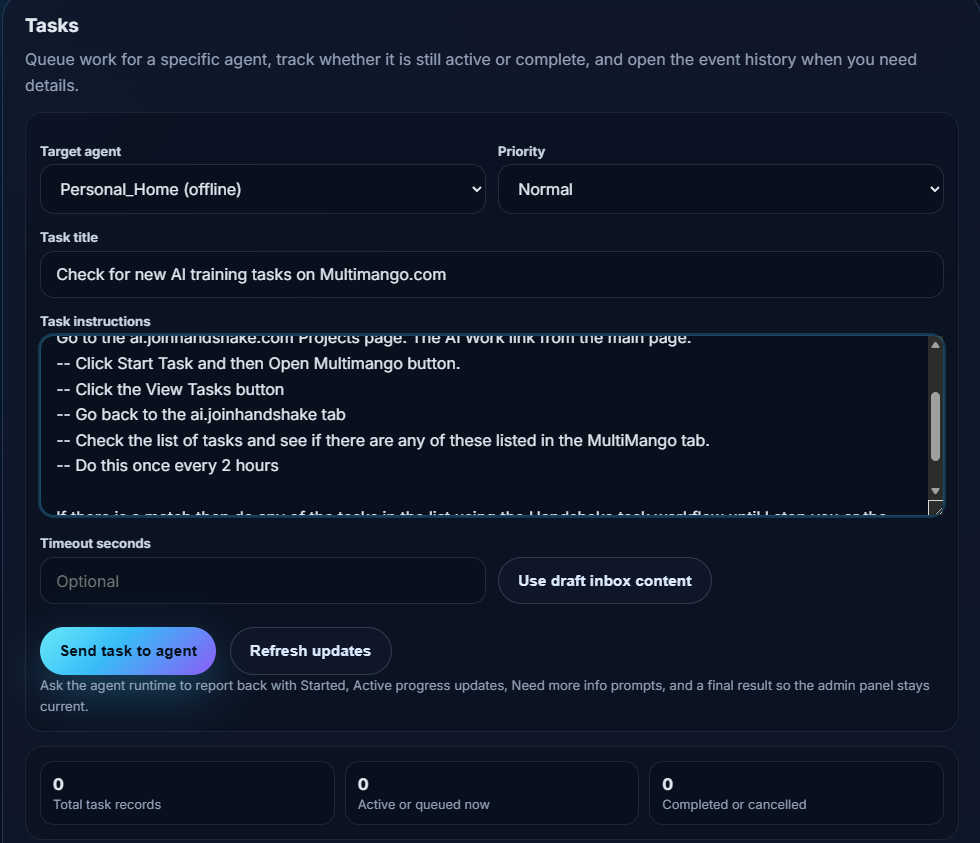 Tasks screen sending work to Personal_Home